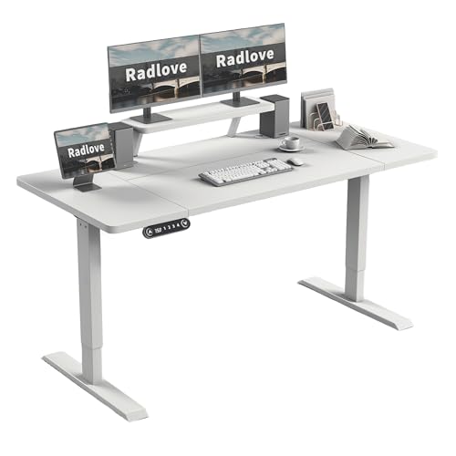 Radlove Elektrisch höhenverstellbarer Schreibtisch mit Monitorständer, LED-Anzeige, 160x76 cm Stehpult, Verstellbarer Schreibtisch für Homeoffice & Büro, Weiß von Radlove