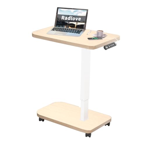 Radlove elektrisch höhenverstellbarer Schreibtisch mit USB-C & LED-Anzeige, 71×46 cm Stehpult mit Rollen, mobiler höhenverstellbarer Laptoptisch, Holzoptik von Radlove