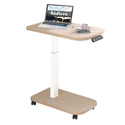 Radlove elektrisch höhenverstellbarer Schreibtisch mit USB-C & LED-Anzeige, 71×46 cm Stehpult mit Rollen, mobiler höhenverstellbarer Laptoptisch, Khaki von Radlove