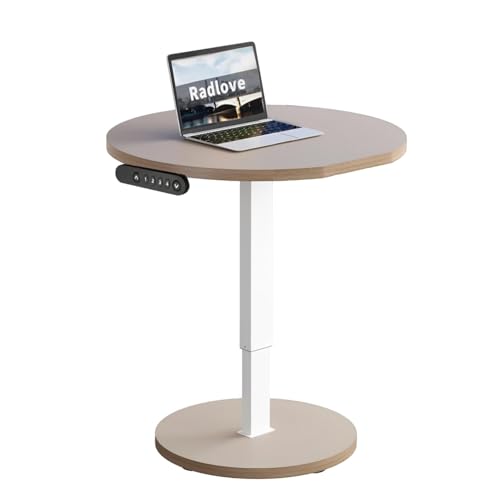 Radlove elektrisch höhenverstellbarer Schreibtisch mit USB-C & LED-Anzeige, Ø80 cm runder Stehpult mit Rollen, mobiler höhenverstellbarer Laptoptisch, Khaki von Radlove