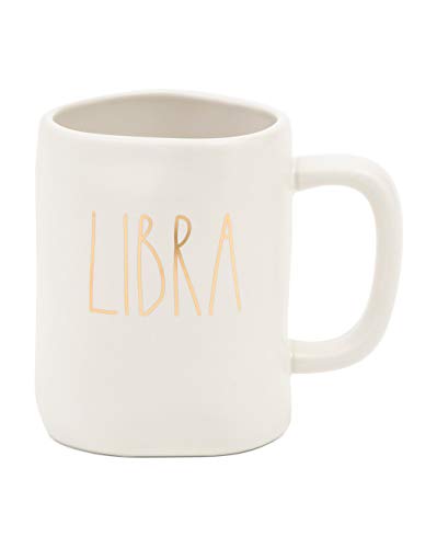 Rae Dunn Tasse mit Sternzeichen-Waage, Sternzeichen-Horoskop, doppelseitig, goldfarbener LL-Schriftzug von Rae Dunn by Magenta