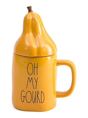 Rae Dunn Kaffeebecher mit dekorativen Keramikdeckeln (Oh My Gourd) von Rae Dunn