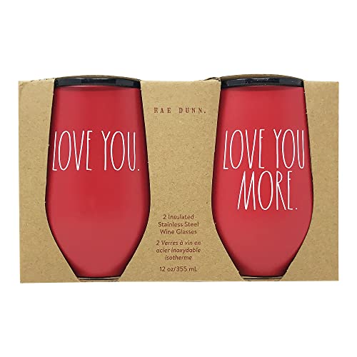 Rae Dunn Set mit 2 Edelstahl-Win-Gläsern, je 340 ml (Love You/Love You More) von Rae Dunn