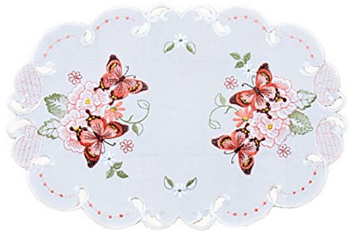 Tischdecke 30x45 cm Oval Sekt Schmetterlinge Rot Bunt Gestickt Tischläufer Aufleger Frühling Sommer (30 x 45 cm) von Raebel OHG