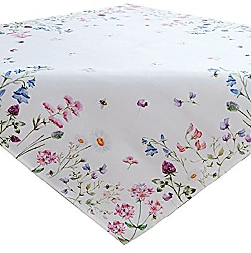 Raebel OHG Apolda Tischdecke für den Sommer, pflegeleicht, weiß, vorgeblümt, Biene, Mehrfarbig, Frühling, Sommer, Polyester, Gedecktes Weiß, Bunt, 85 x 85 cm von Raebel OHG