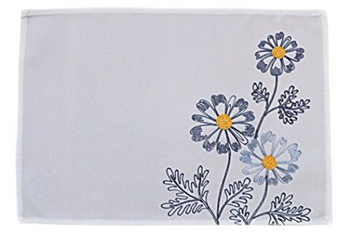 Tischdecke 35x50 cm Wollweiß Blumen Grau gestickt Tischläufer Läufer Frühling Sommer (35 x 50 cm) von Raebel OHG Apolda