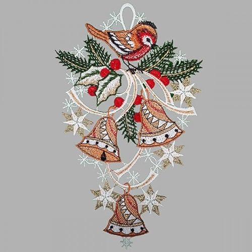 Fensterbild Fensterdeko Fensteranhänger Stickerei Herbst Weihnachten Verschiedene Motive mit Saugnapf (weihnachtliche Glocken) von Raebel OHG