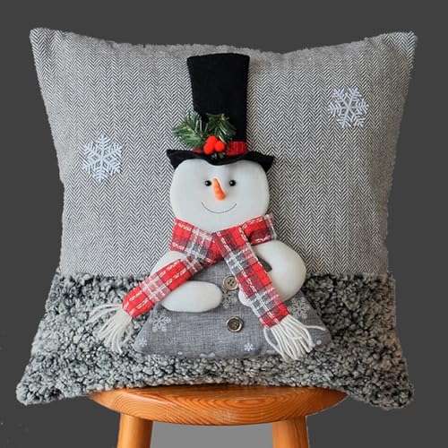 Raebel OHG Kissenhülle Kissenbezug Dekokissen Sofakissen 40 x 40 cm grau Herbst Winter Weihnachten applizierter Schneemann von Raebel OHG