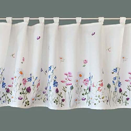 Raebel OHG Scheibengardine Bistrogardine Küchengardine Gardine Panneaux Bunte Blumen auf weissem Untergrund (45 x 150 cm) von Raebel OHG