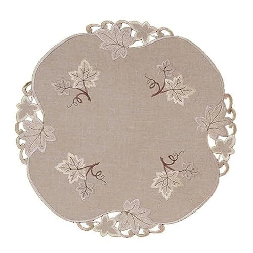 Raebel OHG Tischdecke Mitteldecke Tischläufer Deckchen Kissenhülle Herbst beige braun Bestickt mit Blättern Leinenoptik (rund 60 cm) von Raebel OHG