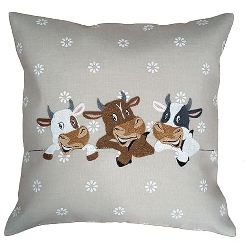 Raebel OHG Kissenhülle 40 cm x 40 cm, Tapestry mit Kuh- und kleinen Blumenmotiven in Beige, Braun und Weiß, Wohnzimmer Deko von Raebel OHG