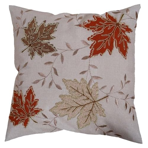 Tischdecke Mitteldecke Tischläufer Tischband Kissenhülle Herbst beige Gold Stickerei / Applikation Blätter (Kissenhülle 40 x 40 cm) von Raebel OHG