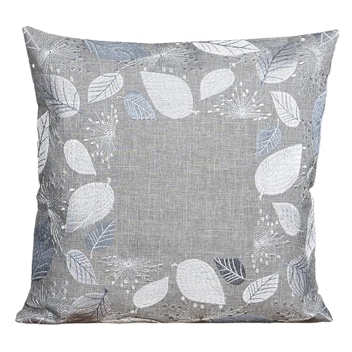 Tischdecke Mitteldecke Tischläufer Tischset Kissenhülle Stickerei Blätter grau Silber doppelt genäht (Kissenhülle 40 x 40 cm) von Raebel OHG