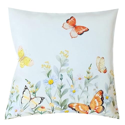 Raebel OHG Tischdecke Tischläufer Mitteldecke Frühling Druckdesign Schmetterlinge Blumen dezente Farben (Kiassenhülle 40 x cm), Orange Grün Weiss von Raebel OHG