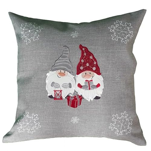 Raebel OHG Tischläufer Mitteldecke Kissenhülle Tischset Weihnachten hell grau Bestickt mit Wichtelmännchen (40 x 40 cm Kissenhülle) von Raebel OHG