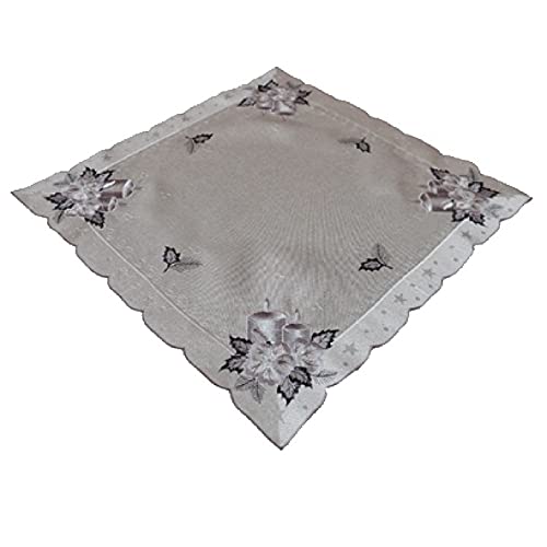 Raebel OHG Tischdecke Mitteldecke Deckchen Tischläufer Kissenhülle Weihnachten grau Silber Bestickt mit Kerzen (60 x 60 cm) von Raebel OHG