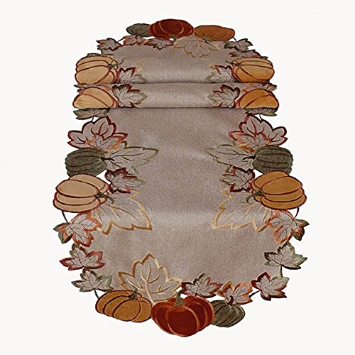 Tischdecke Mitteldecke Tischläufer Deckchen Aufleger Herbst beige Bestickt mit Kürbisse mit Lurexfäden (40 x 140 cm) von Raebel OHG