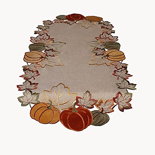 Tischdecke Mitteldecke Tischläufer Deckchen Aufleger Herbst beige Bestickt mit Kürbisse mit Lurexfäden (40 x 85 cm) von Raebel OHG