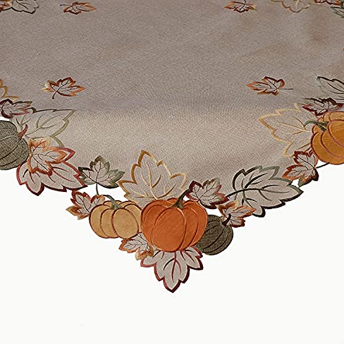 Tischdecke Mitteldecke Tischläufer Deckchen Aufleger Herbst beige Lurexfäden Bestickt mit Kürbis Motiv (85 x 85 cm) von Raebel OHG