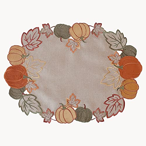 Raebel OHG Mitteldecke Tischläufer Deckchen Aufleger Herbst beige Zauberhafte Lurexfäden in Gold Bestickt mit Kürbis 35 x 50 cm Orange Grün Gelb von Raebel OHG