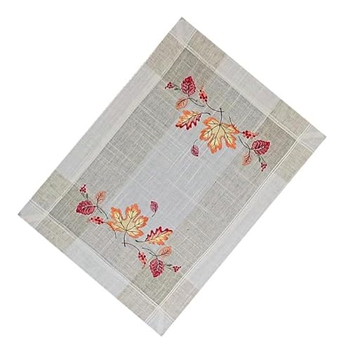 Tischdecke Mitteldecke Tischläufer Deckchen Kissenhülle Herbst 15% Leinen beige Bestickt mit Ahorn und Buchen Blättern ín herbstlichen Farben (35 x 50 cm) von Raebel OHG
