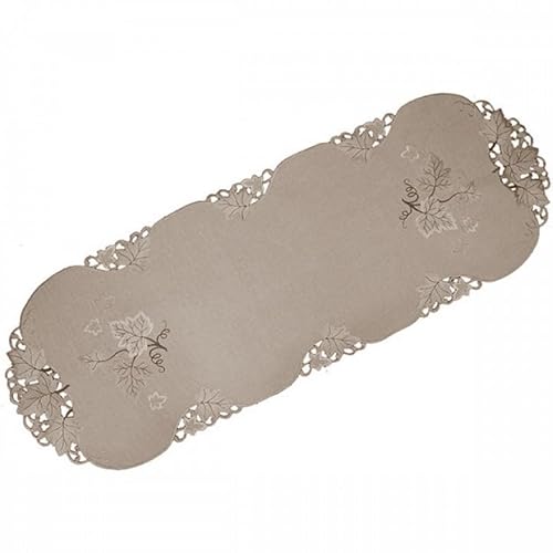 Tischdecke Mitteldecke Tischläufer Deckchen Kissenhülle Herbst beige braun Bestickt mit Blättern Leinenoptik (40 x 110 cm) von Raebel OHG