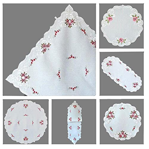 Raebel OHG Tischläufer rund oval Elegante Rosenromantik mit Glanzstickerei weiß rosa (30 x 45 cm) von Raebel OHG