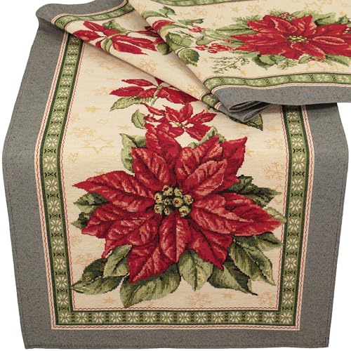 Tischdecke Mitteldecke Tischläufer Gobelin Winter Weihnachtsstern Ecru rot Baumwollmischung (45 x 140 cm) von Raebel OHG