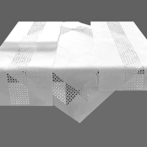 Tischdecke Mitteldecke Tischläufer Kissenhülle Leinenoptik wollweiß meliert mit dekorativer Lochstanzung Durchbrochene Ornamente (40 x 90 cm) von Raebel OHG