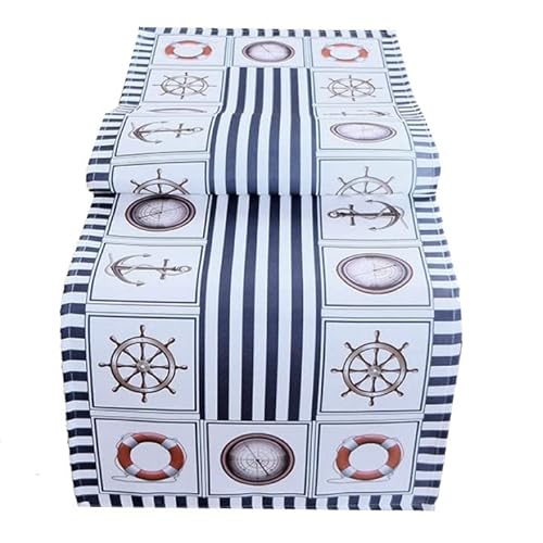 Tischdecke Mitteldecke Tischläufer Kissenhülle erfrischendes maritimes Druckdesign blau Weisse Streifen Pflegeleichte Qualität. (40 x 140 cm) von Raebel OHG