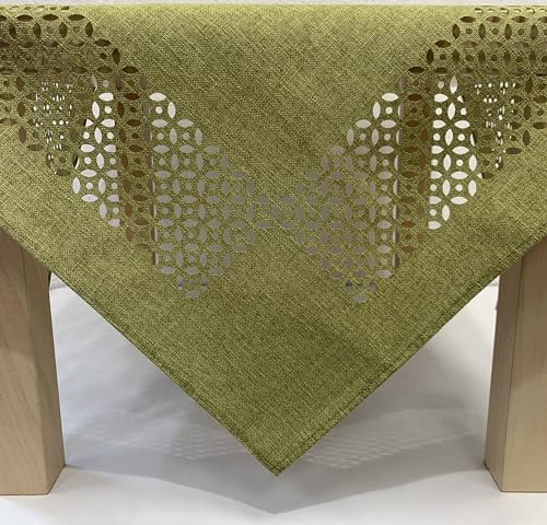Raebel OHG Tischdecke Mitteldecke Tischläufer Kissenhülle grün meliert mit dekorative Lochstanzung Durchbrochene Ornamente (40 x 140 cm), 79-4 von Raebel OHG
