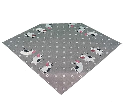 Tischdecke Mitteldecke Tischläufer Kissenhülle lustige Kühe Applikation/Stickerei grau mit weißen Blümchen (85 x 85 cm) von Raebel OHG