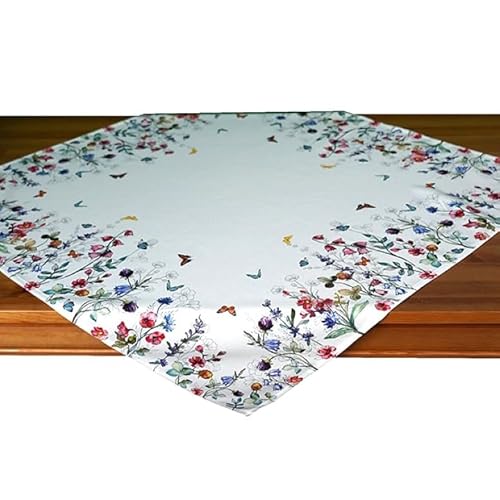 Tischdecke Mitteldecke Tischläufer Kissenhülle wollweiß Bedruckt mit bunten Blumen (110 x 110 cm) von Raebel OHG
