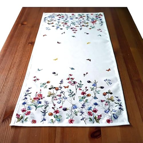 Tischdecke Mitteldecke Tischläufer Kissenhülle wollweiß Bedruckt mit bunten Blumen (40 x 140 cm) von Raebel OHG