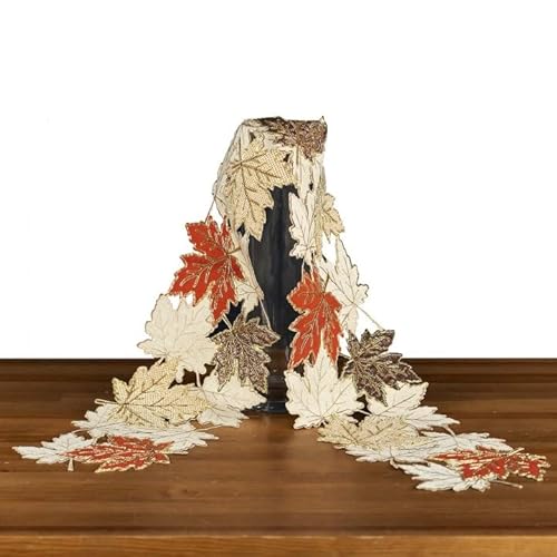 Tischdecke Mitteldecke Tischläufer Tischband Kissenhülle Herbst beige Gold Stickerei / Applikation Blätter (Tischband 20 x 150 cm) von Raebel OHG