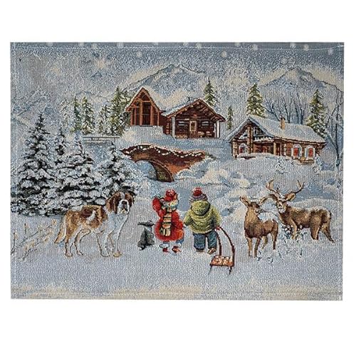 Tischdecke Mitteldecke Tischläufer Tischset Kissenhülle Tafeltuch Weihnachtsdorf blau grau Gobelin Baumwollmischung (33 x 45 cm) von Raebel OHG
