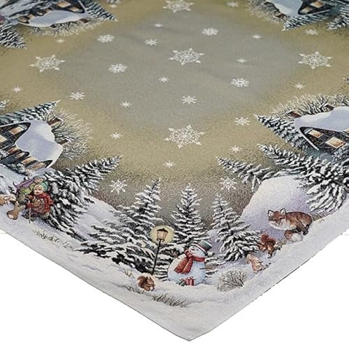 Tischdecke Mitteldecke Tischläufer Tischset Kissenhülle Weihnachten Gobelin Winterdorf beige braun Töne Baumwollmischung (100 x 100 cm) von Raebel OHG