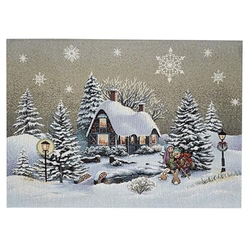 Tischdecke Mitteldecke Tischläufer Tischset Kissenhülle Weihnachten Gobelin Winterdorf beige braun Töne Baumwollmischung (37 x 50 cm Tischset) von Raebel OHG