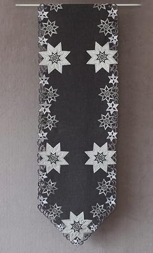 Tischdecke Mitteldecke Tischläufer Weihnachten dunkelgrau anthrazit mit silbernen Glitzersternen (40 x 140 cm) von Raebel OHG