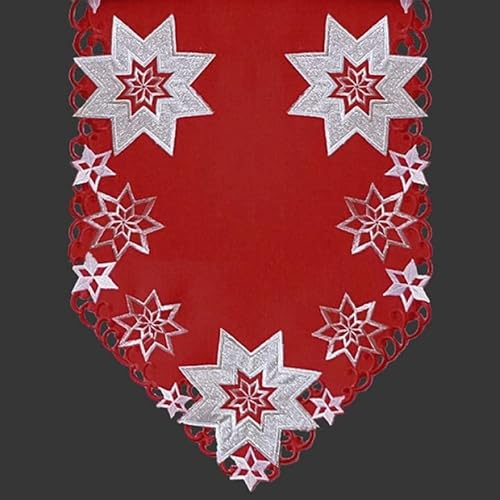 Tischdecke Mitteldecke Tischläufer Weihnachten dunkelrot mit silbernen Glitzersternen (40 x 140 cm) von Raebel OHG