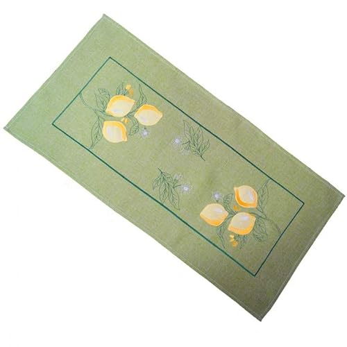 Tischdecke Mitteldecke Tischläufer mediterrane Stickerei/Applikationen grün mit gelben Zitronen (40 x 85 cm) von Raebel OHG
