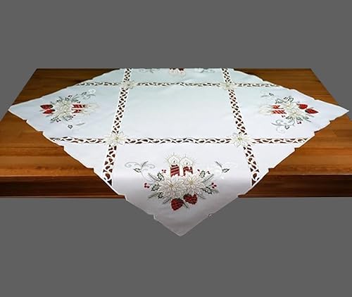 Raebel OHG Tischdecke, Quadratisch, Weiß, Baumwolle, 85 x 85 cm, Stern, Weihnachten, Advent, Mit Cutwork-Embrodier, Festliche Anlässe, Feiertage von Raebel OHG