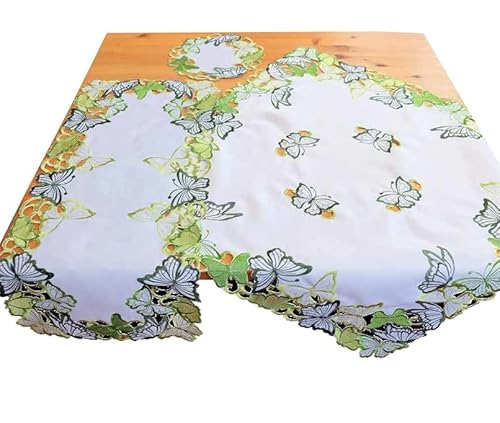 Raebel OHG Tischdecke Tischläufer Mitteldecke Deckchen Frühling Bestickt mit grünen Schmetterlingen (85 x 85 cm) von Raebel OHG