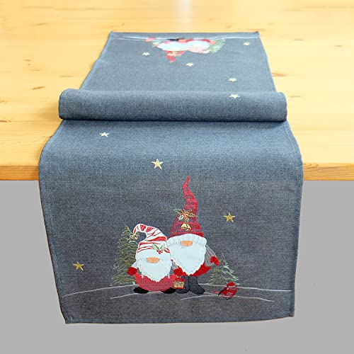 Raebel OHG Tischläufer Mitteldecke Kissenhülle Weihnachten grau anthrazit Bestickt mit Wichtel in rot 60 x 60 cm von Raebel OHG