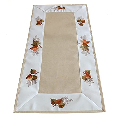 Tischdecke Tischläufer Mitteldecke Kissenhülle schicke Herbst Stickerei mit Blättern (40 x 90 cm) von Raebel OHG