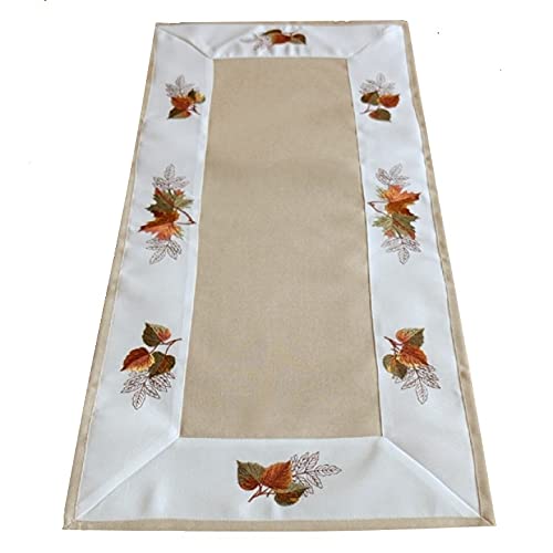 Raebel OHG Tischdecke Tischläufer Mitteldecke Kissenhülle schicke Herbst Stickerei mit Blättern (40 x 90 cm) von Raebel OHG