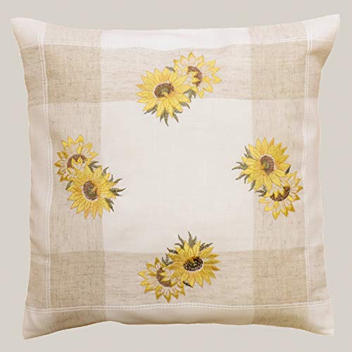 Kissenhülle - 40 x 40 cm Kissenhülle, ecru x beige-bunt Stickerei ''Sonnenblumen'' von Raebel