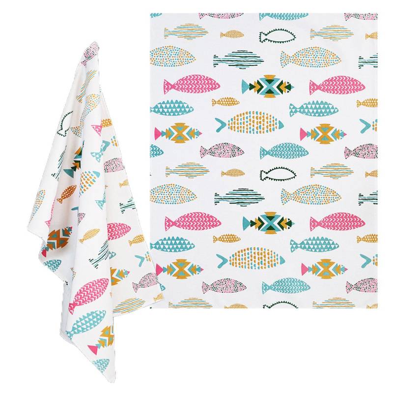 Raebel Geschirrtuch Geschirrtuch 2er Set BUNTE FISCHE, (Set), 2 Geschirrtücher von Raebel