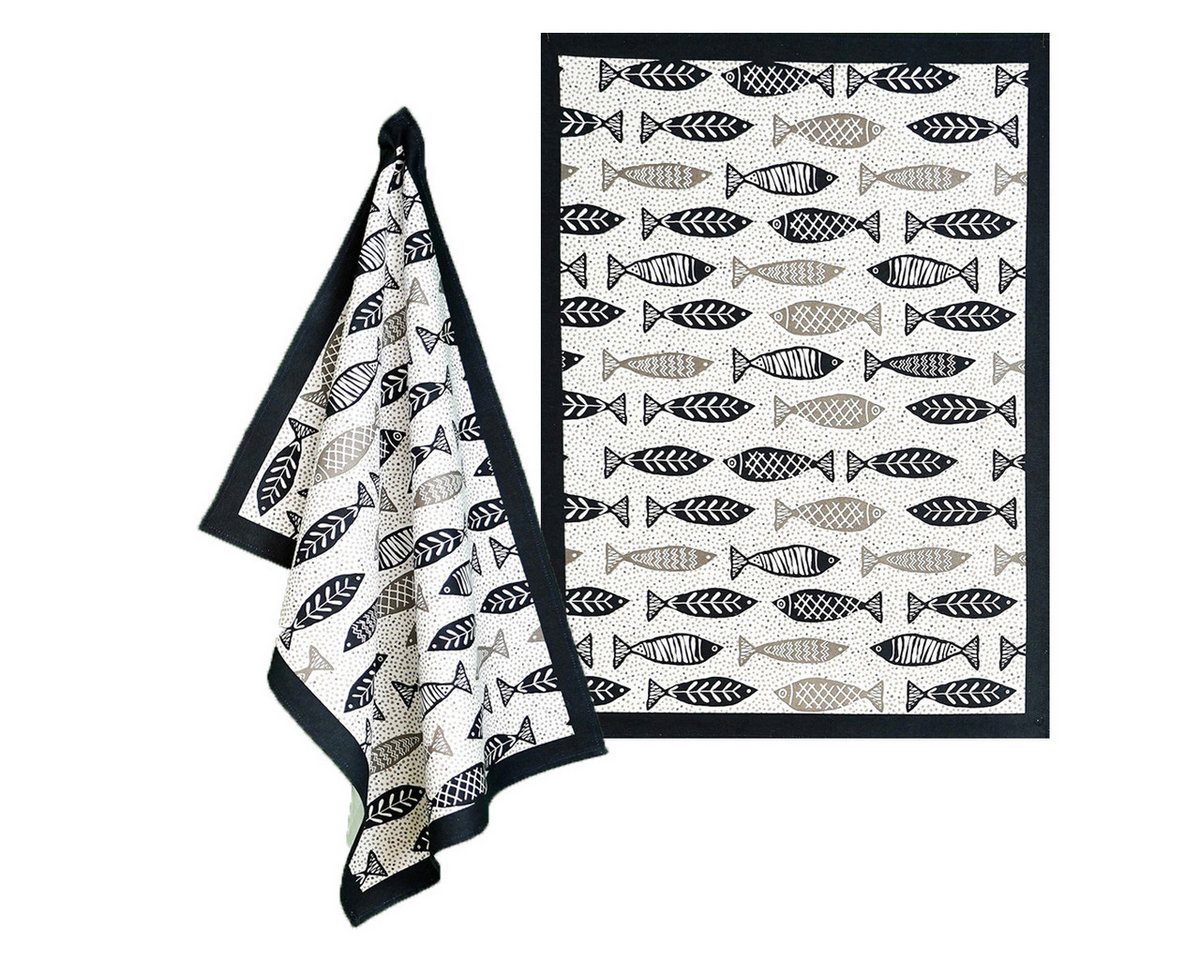 Raebel Geschirrtuch Geschirrtuch 2er Set FISCHE SCHWARZ, (Set), 2 Geschirrtücher von Raebel