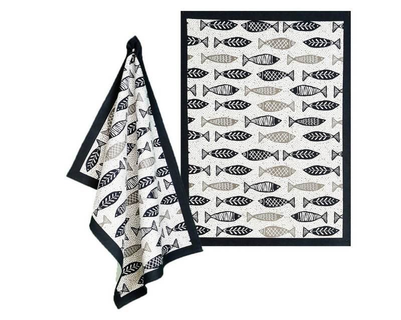 Raebel Geschirrtuch Geschirrtuch 2er Set FISCHE SCHWARZ, (Set), 2 Geschirrtücher von Raebel